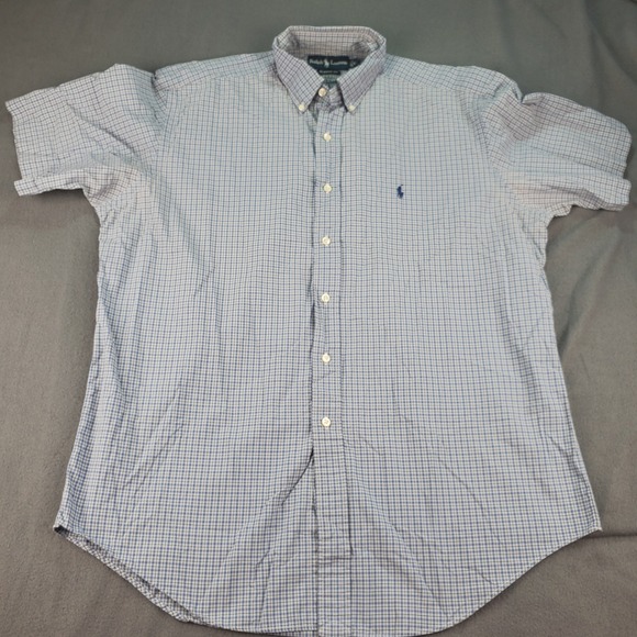 Ralph Lauren Mens Button Down Shirt Blue Plaid Classic Fit Short Sleeve Large - Picture 3 of 6